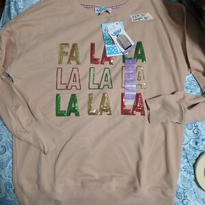 Women's Festive Sequin Sweatshirt - Beige